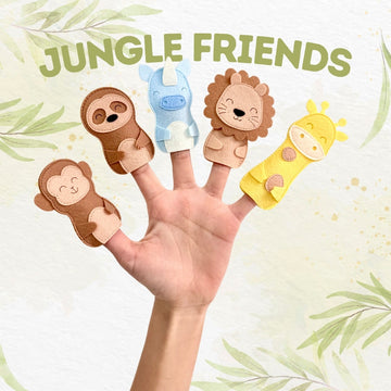 JUNGLE FRIENDS FP1 Set of 5 Felt Finger Puppets | Handmade Felt Sensory Interactive Toys for Toddlers - TinyBusy
