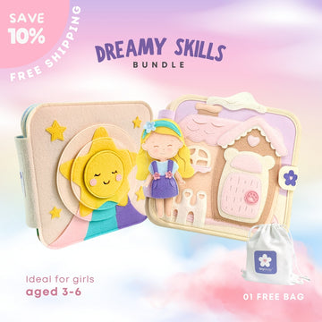 DREAMY SKILLS BUNDLE - DOLLHOUSE & LITTLE STAR | Handmade Activity Felt Quiet Books Interactive Toys for Preschoolers - TinyBusy
