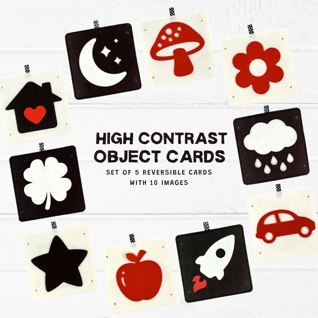 High Contrast Baby Object Cards DT2 | 5 Double-Sided Cards for Infant Visual Stimulation - TinyBusy