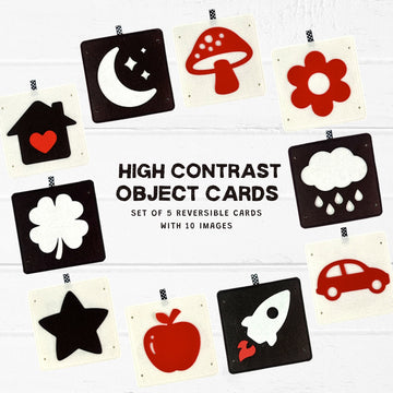 High Contrast Baby Object Cards DT2 | 5 Double-Sided Cards for Infant Visual Stimulation - TinyBusy