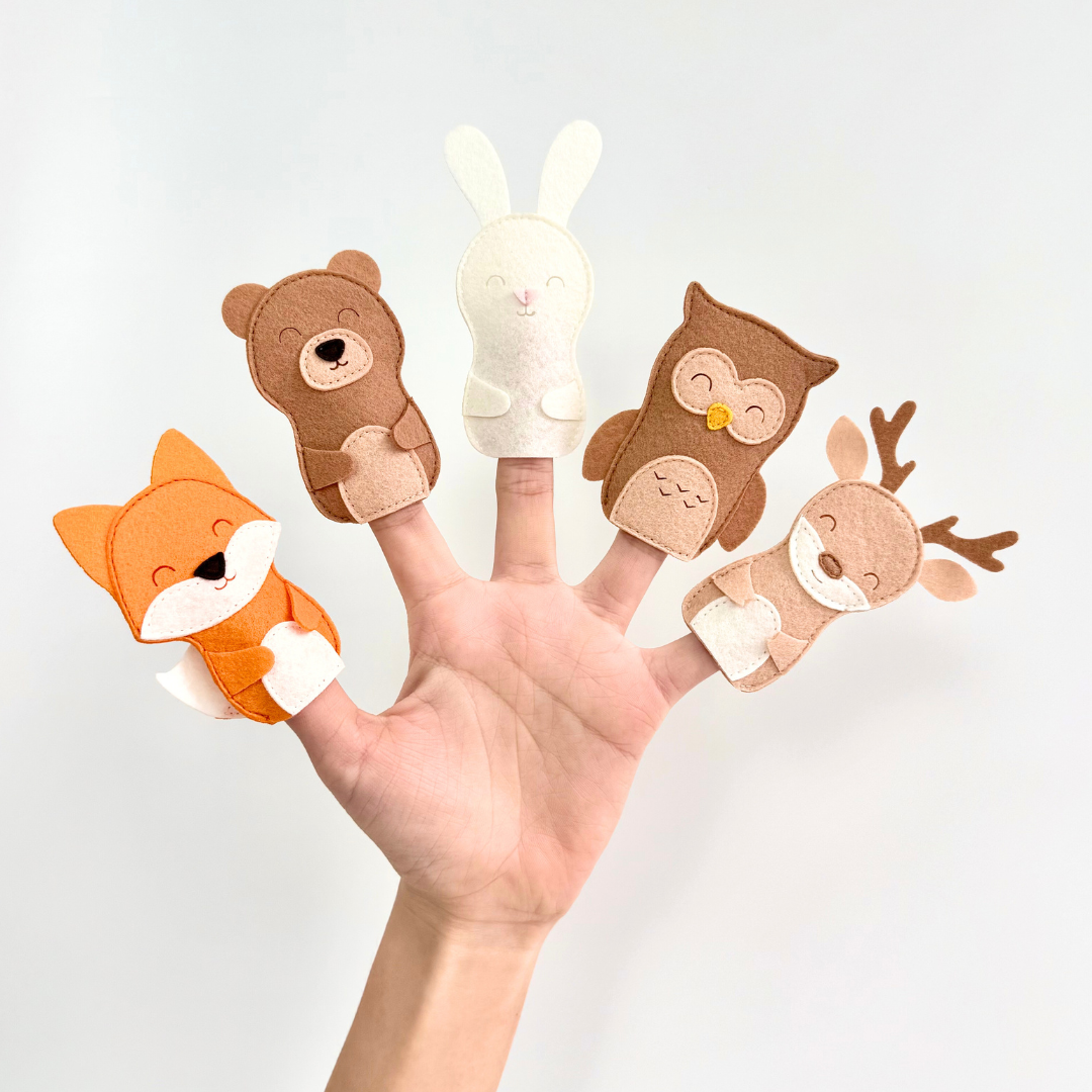 [Bundle] Set of 15 Felt Finger Puppets FOREST PALS & FARM BUDDIES & JUNGLE FRIENDS Interactive Toys for Toddlers - TinyBusy