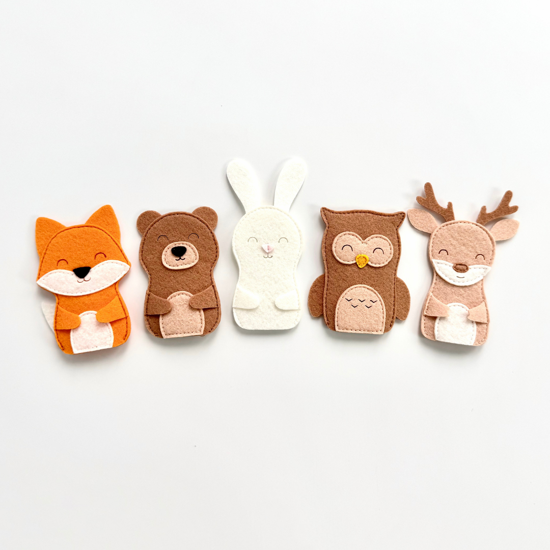 FOREST PALS FP3 Set of 5 Felt Finger Puppets | Handmade Felt Sensory Interactive Toys for Toddlers