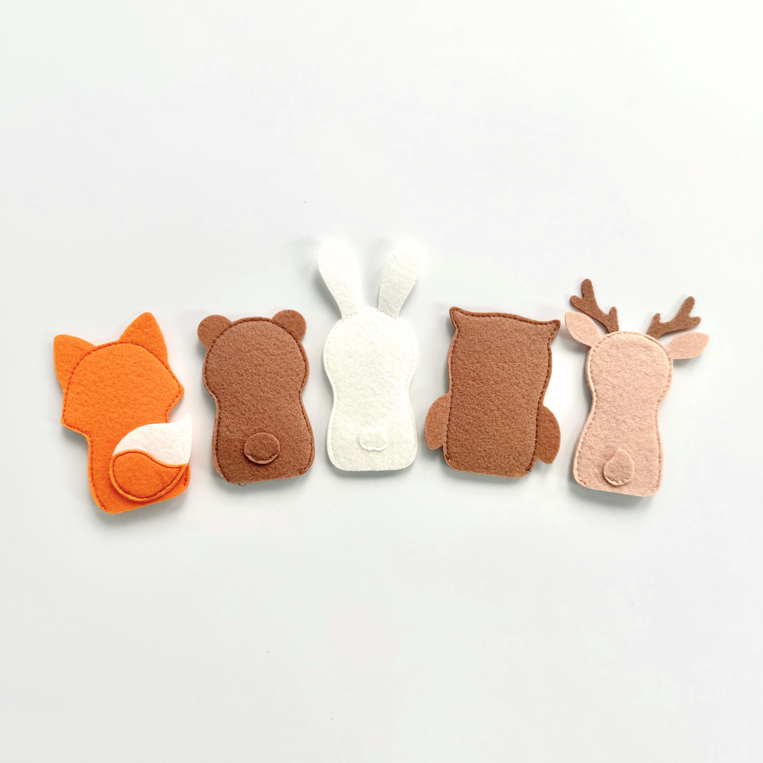 FOREST PALS FP3 Set of 5 Felt Finger Puppets | Handmade Felt Sensory Interactive Toys for Toddlers