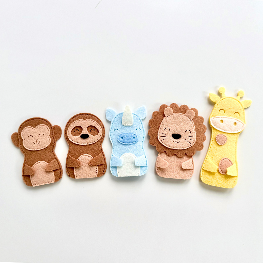 JUNGLE FRIENDS FP1 Set of 5 Felt Finger Puppets | Handmade Felt Sensory Interactive Toys for Toddlers - TinyBusy