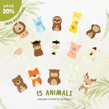 [Bundle] Set of 15 Felt Finger Puppets FOREST PALS & FARM BUDDIES & JUNGLE FRIENDS Interactive Toys for Toddlers - TinyBusy
