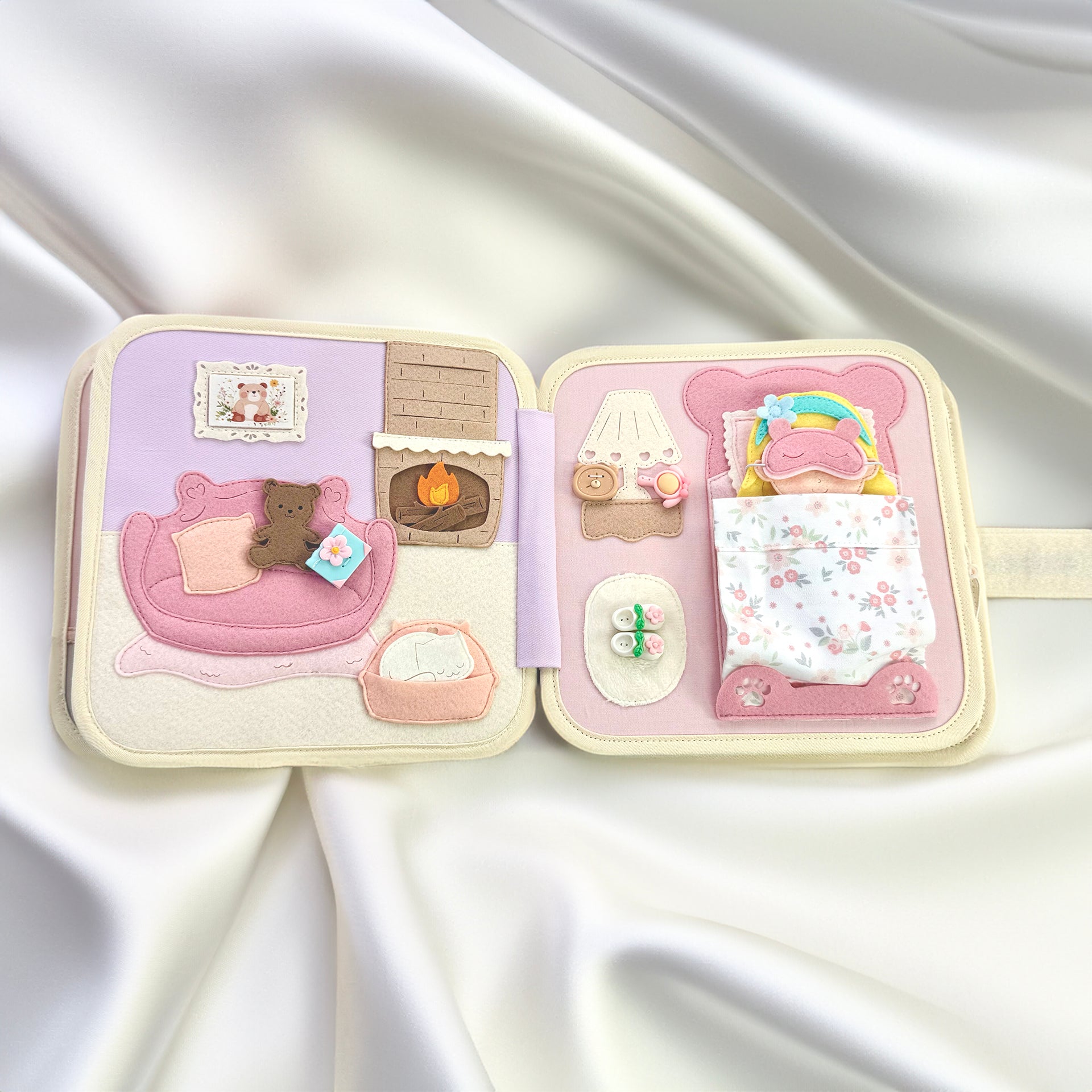DOLL HOUSE (BEAR THEME) BQB2 | Handmade Activity Felt Quiet Books Interactive Toys for Preschoolers