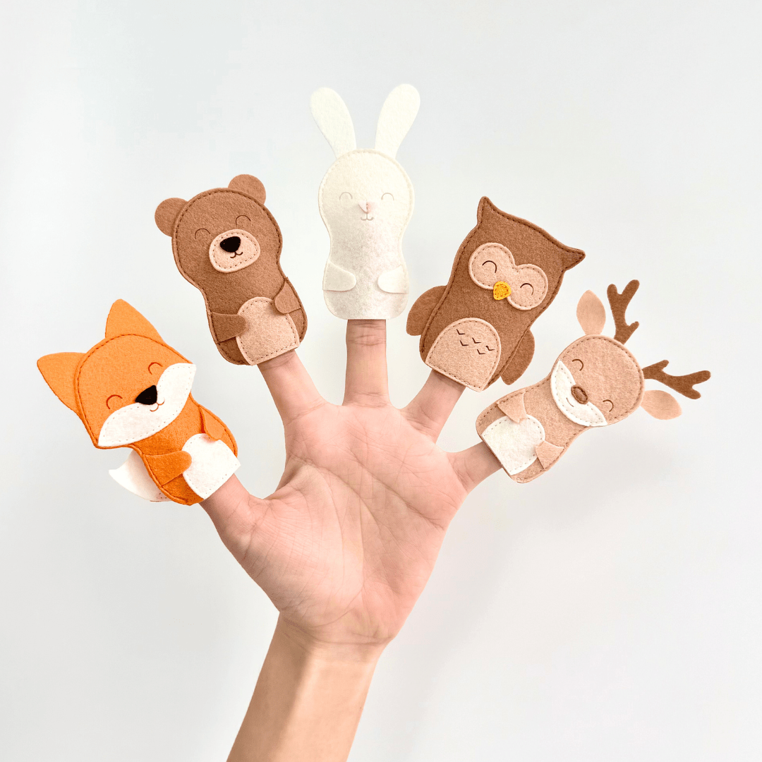 [Bundle] Set of 15 Felt Finger Puppets FOREST PALS & FARM BUDDIES & JUNGLE FRIENDS Interactive Toys for Toddlers - TinyBusy