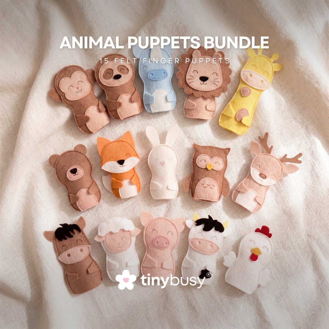 [Bundle] Set of 15 Felt Finger Puppets FOREST PALS & FARM BUDDIES & JUNGLE FRIENDS Interactive Toys for Toddlers - TinyBusy