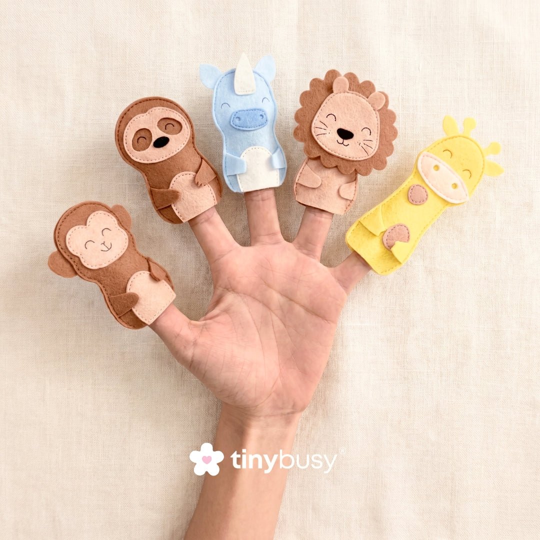 JUNGLE FRIENDS FP1 Set of 5 Felt Finger Puppets - TinyBusy