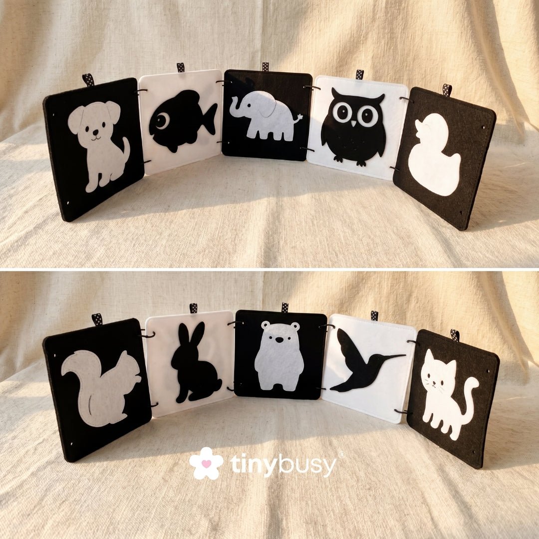 High Contrast Baby Animal Cards DT1 | 5 Double - Sided Cards for Infant Visual Stimulation - TinyBusy