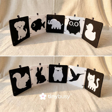 High Contrast Baby Animal Cards DT1 | 5 Double - Sided Cards for Infant Visual Stimulation - TinyBusy