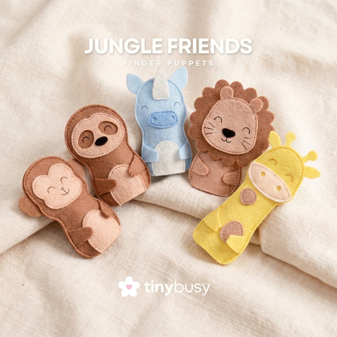 JUNGLE FRIENDS FP1 Set of 5 Felt Finger Puppets - TinyBusy