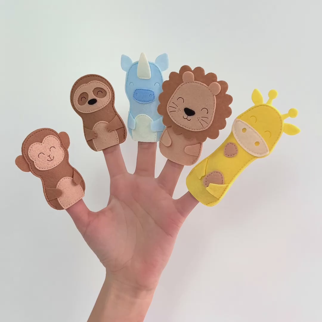 JUNGLE FRIENDS FP1 Set of 5 Felt Finger Puppets | Handmade Felt Sensory Interactive Toys for Toddlers